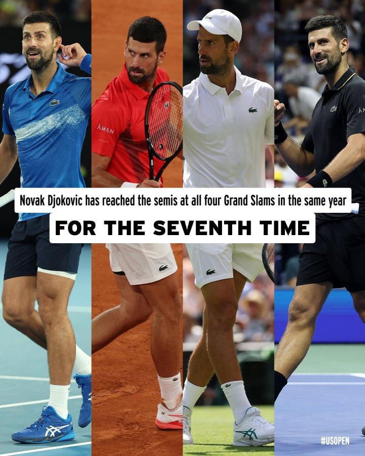 38岁仍具竞争力！德约今年四大满贯均打入半决赛，生涯第七次实现